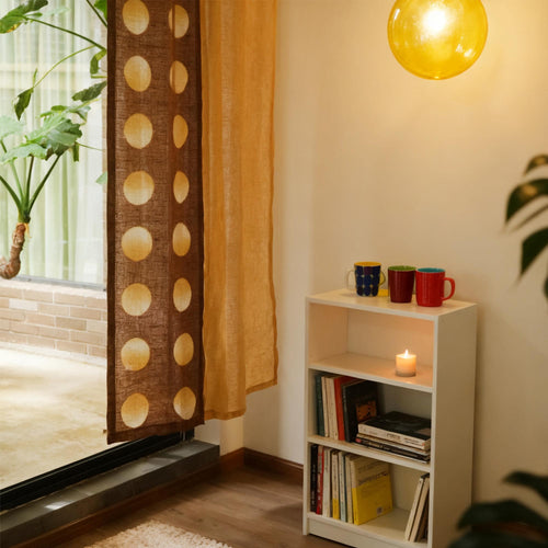 Hand Dyed Linen Noren Curtain — Ochre / Brown