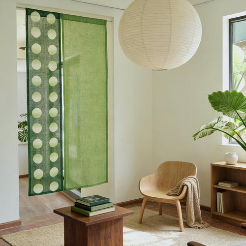 Hand Dyed Linen Noren Curtain — Sage / Green