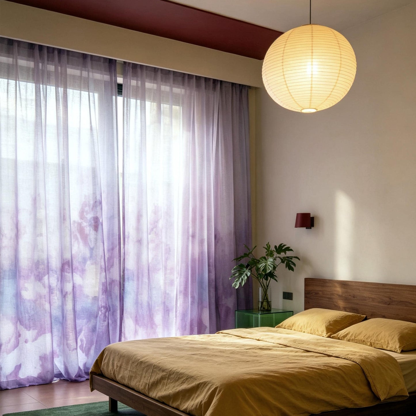 Pattern Drapery — Purple Haze shown in a bedroom interior with soft natural light