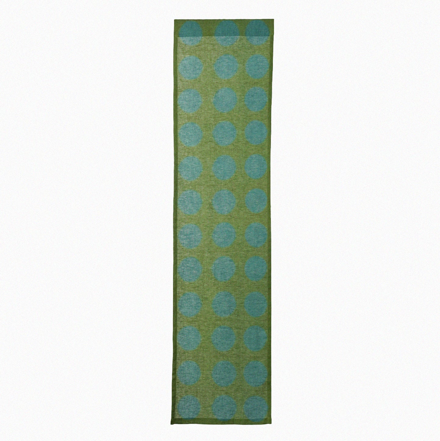 Hand dyed linen noren curtain in blue and green, proportions and panel details