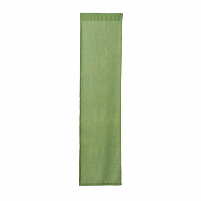 Hand dyed linen noren curtain in purple and green, proportions and panel details