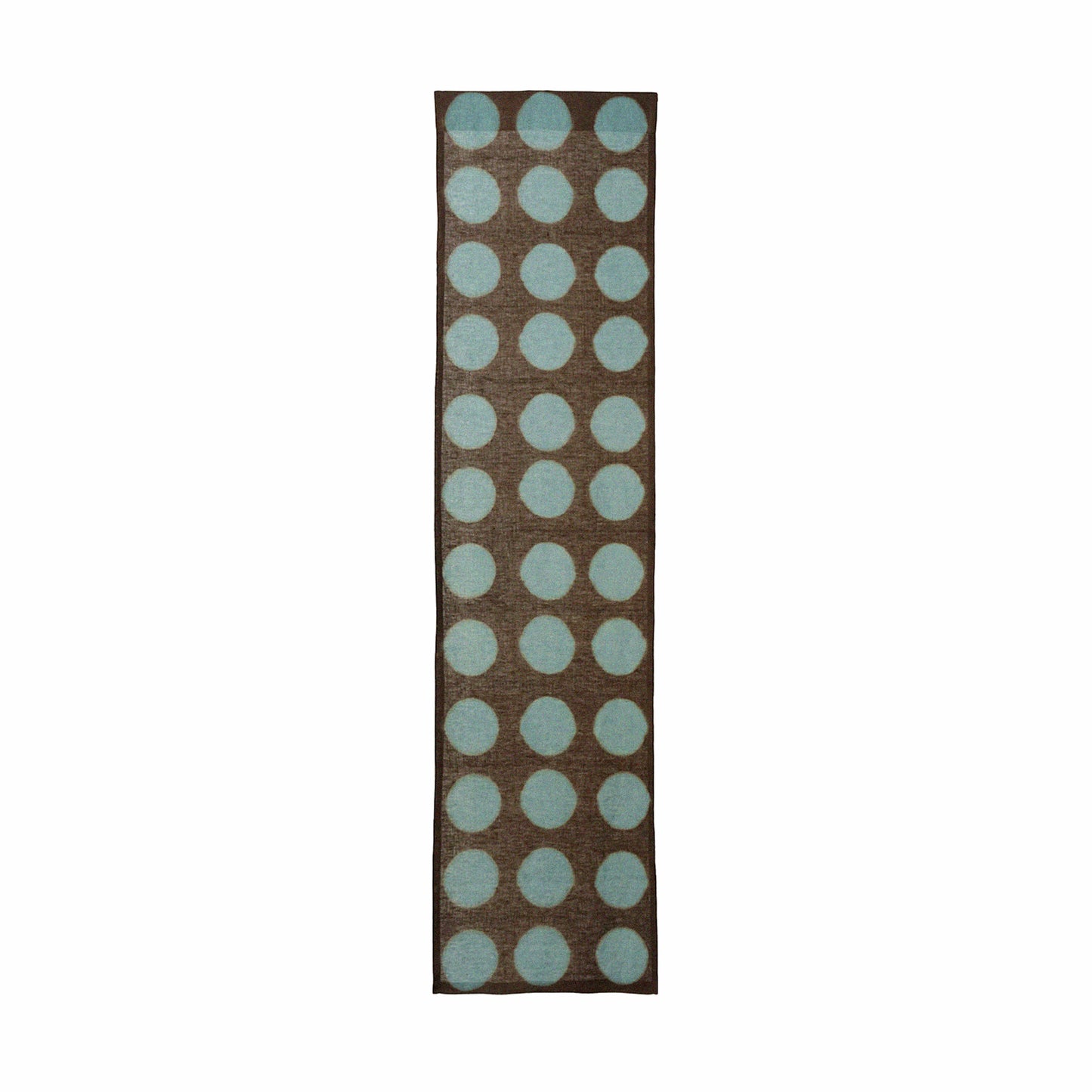 Hand dyed linen noren curtain in yellow and coffee, proportions and panel details