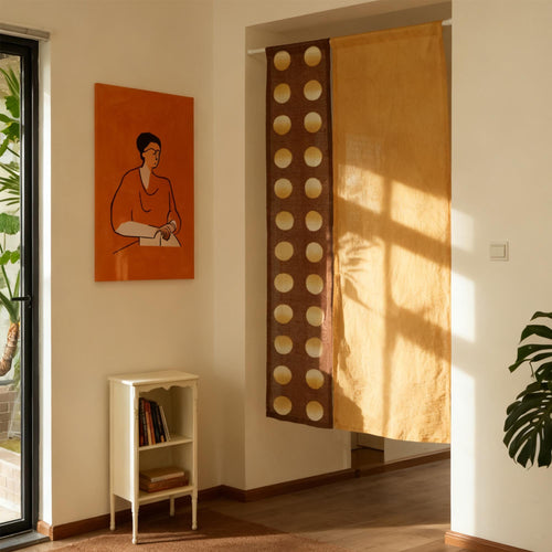 Hand Dyed Linen Noren Curtain — Ochre / Brown
