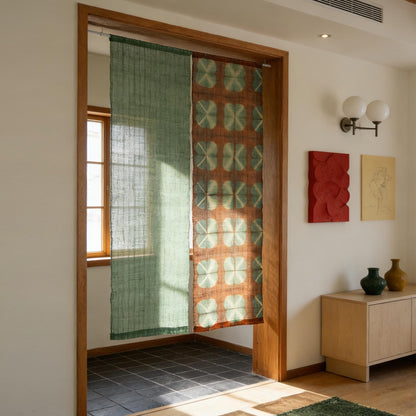Ramie Cloth — Clover Green displayed as a room divider or wall hanging