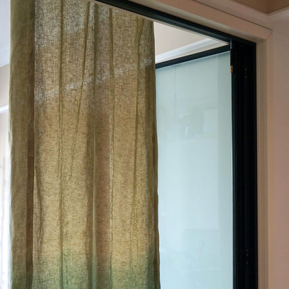 detail view of Linen Panel — Deep Teal showing plant-dyed fabric texture and pattern