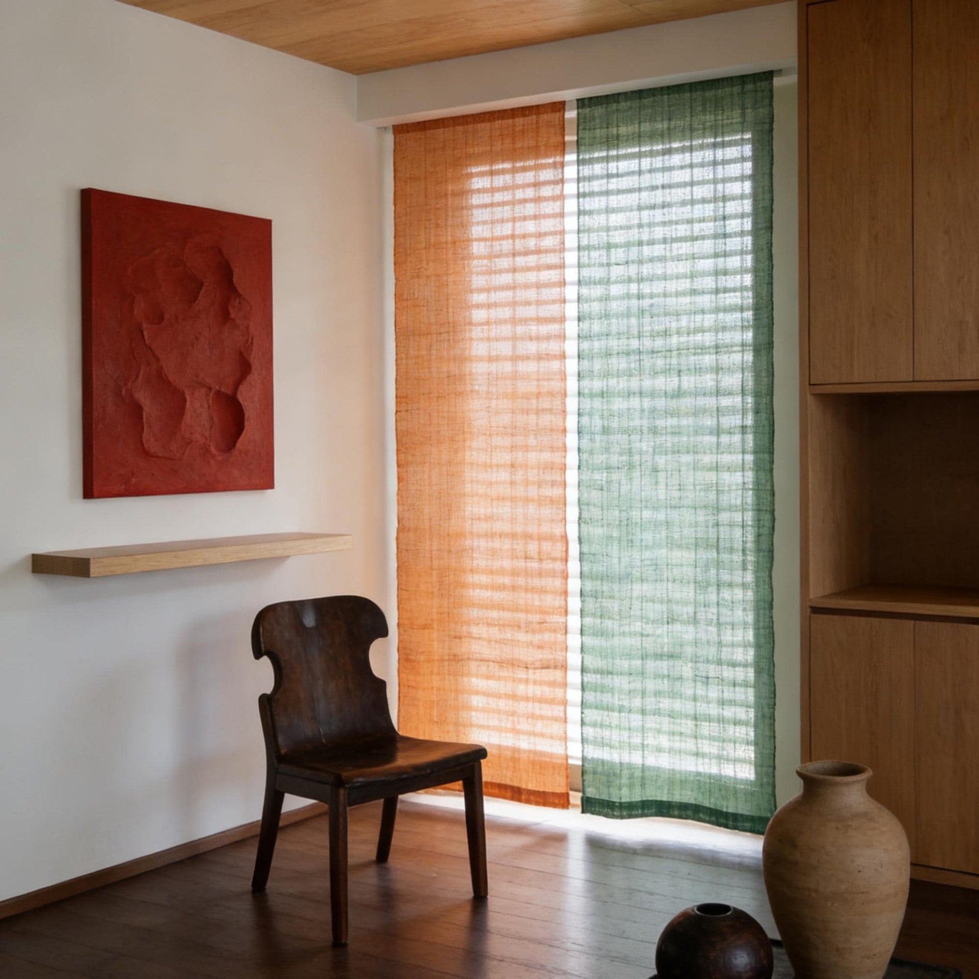 alternate view of Ramie Ombre — Ochre Green in a styled interior