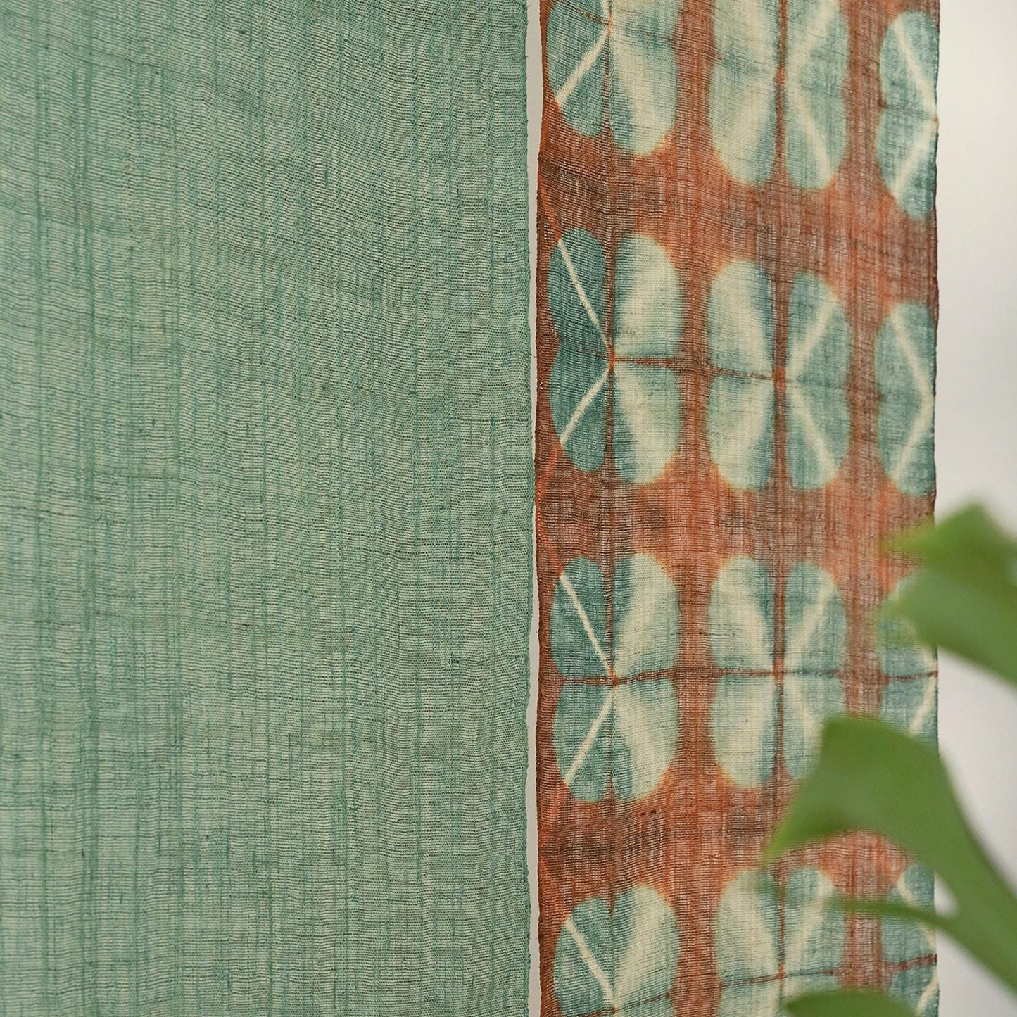 multiple panels of coordinating plant-dyed textiles including Ramie Cloth — Clover Green