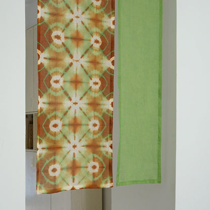 detail view of Motif Linen Noren — Green Bloom showing plant-dyed linen texture and pattern