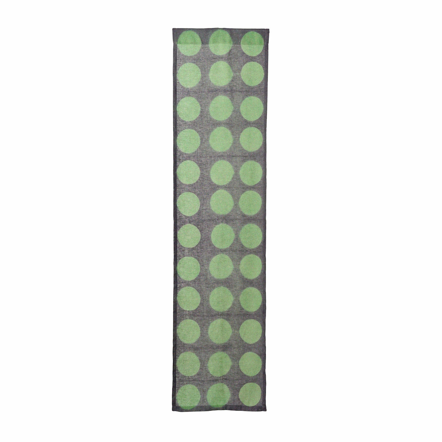 Hand dyed linen noren curtain in purple and green, additional angle of the noren curtain