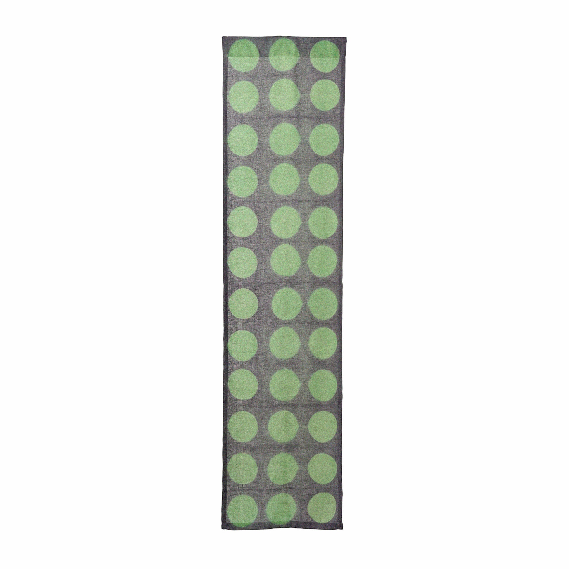 Hand dyed linen noren curtain in purple and green, additional angle of the noren curtain