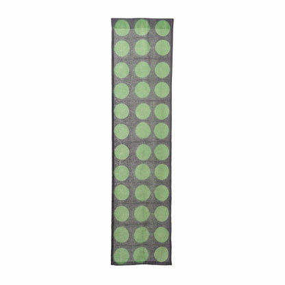 Hand dyed linen noren curtain in purple and green, additional angle of the noren curtain