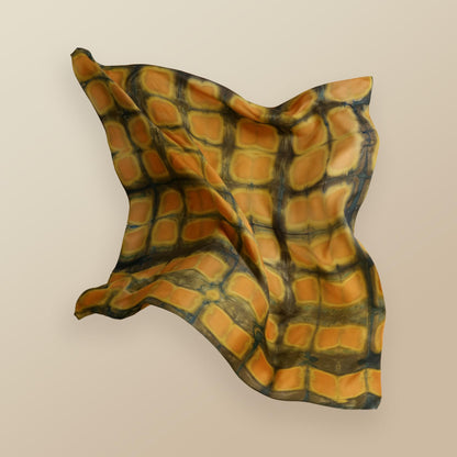 Scarf — Amber Green styled and worn, showing the natural plant-dyed pattern
