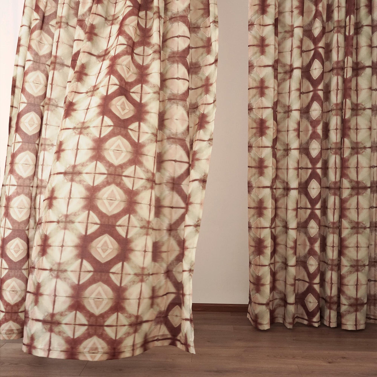 lifestyle scene with Pattern Drapery — Dusty Rose creating a soft, airy room partition