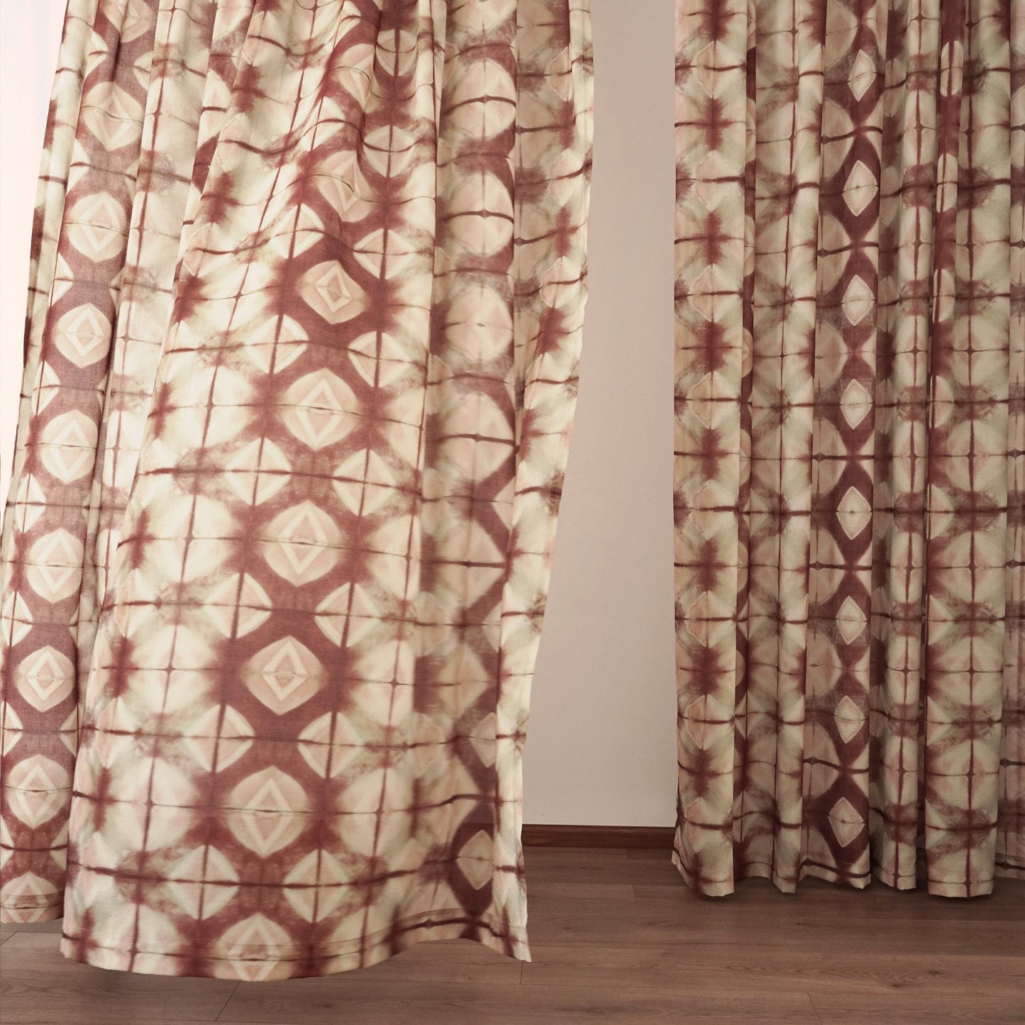 lifestyle scene with Pattern Drapery — Dusty Rose creating a soft, airy room partition