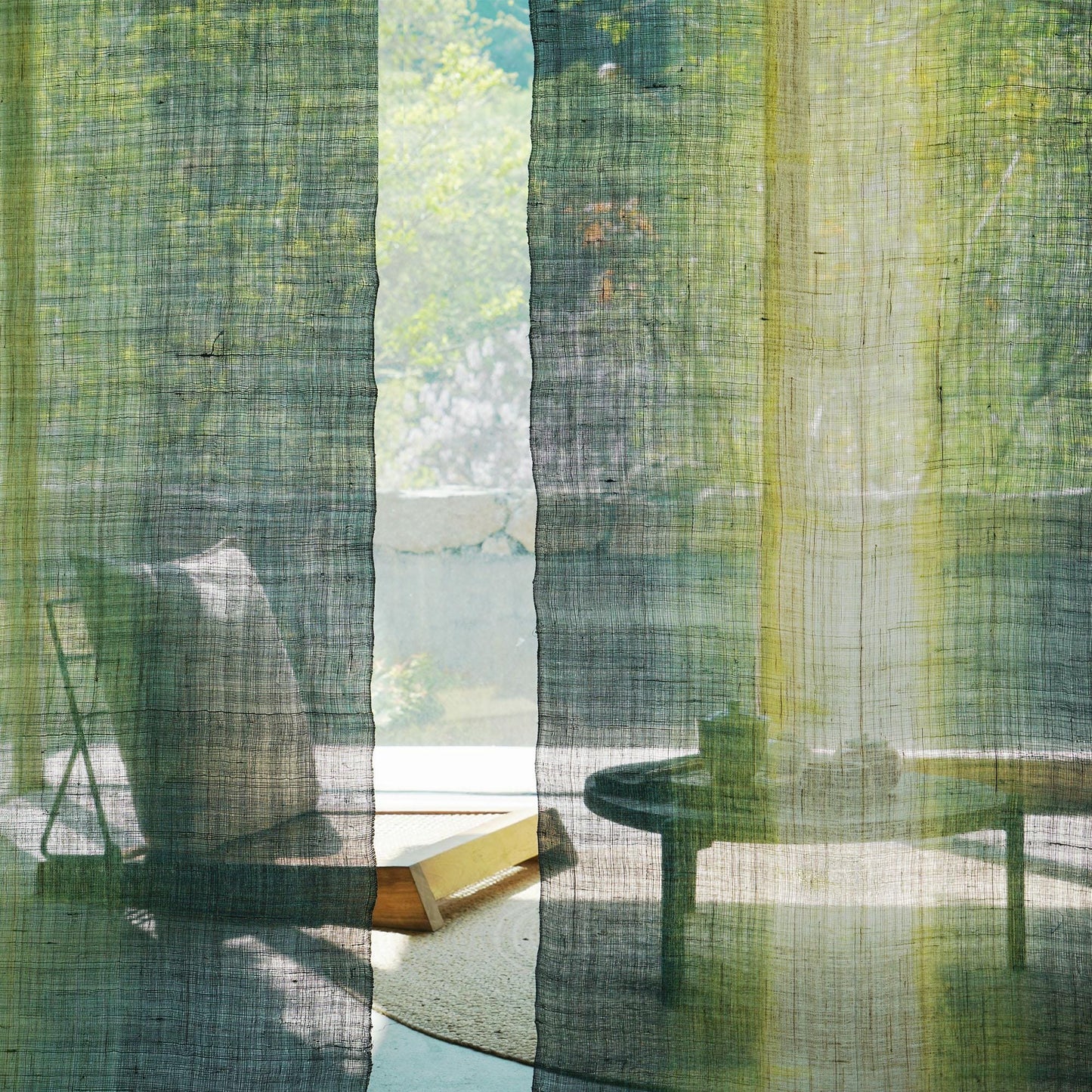 detail view of Ramie Ombre — Aqua Fade showing plant-dyed fabric texture