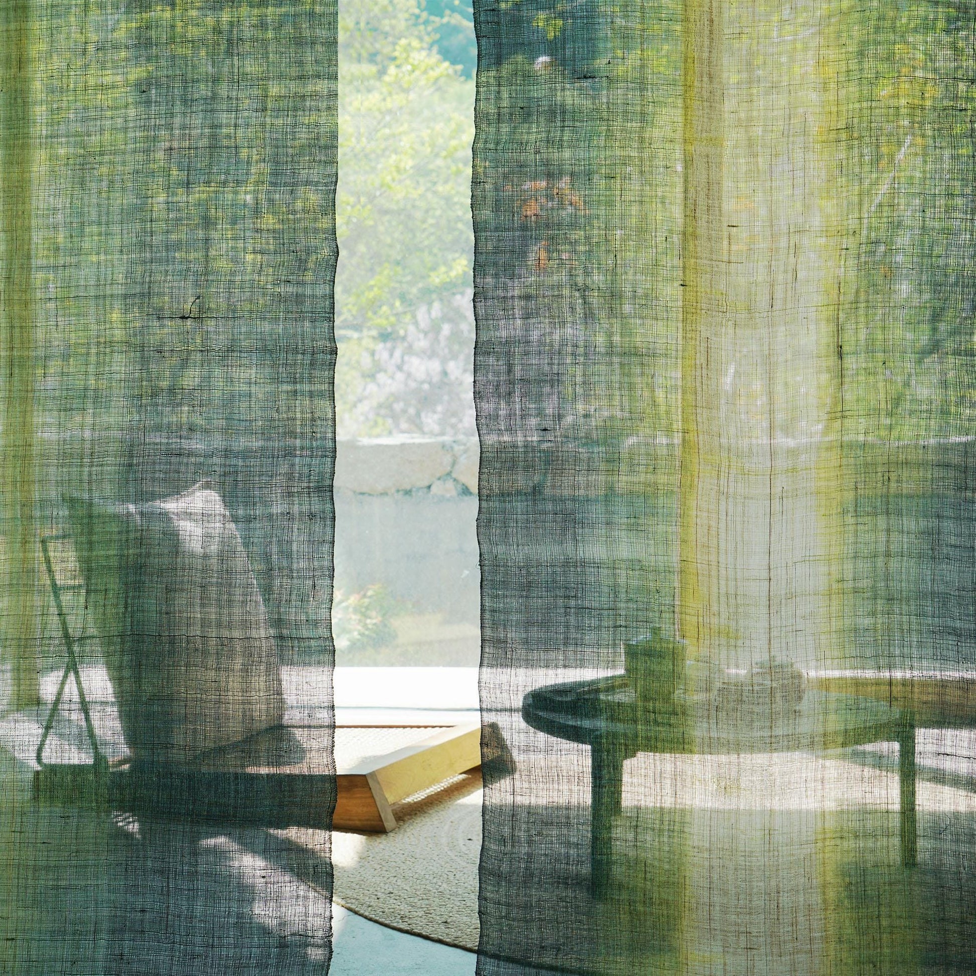 detail view of Ramie Ombre — Aqua Fade showing plant-dyed fabric texture
