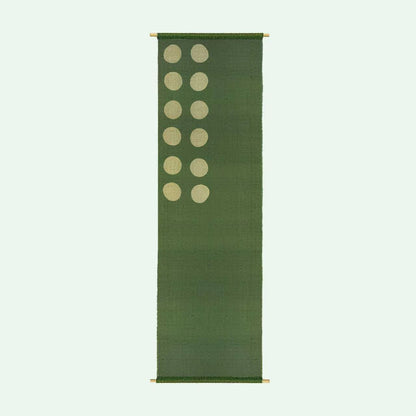 multiple panels of coordinating plant-dyed textiles including Ramie Cloth — Green Dots