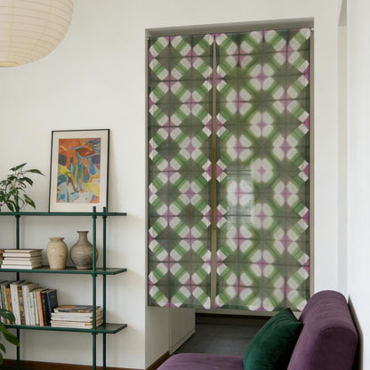 detail view of Motif Linen Noren — Green Flower showing plant-dyed linen texture and pattern