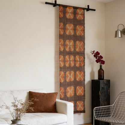 Ramie Cloth — Earth Grid displayed as a room divider or wall hanging