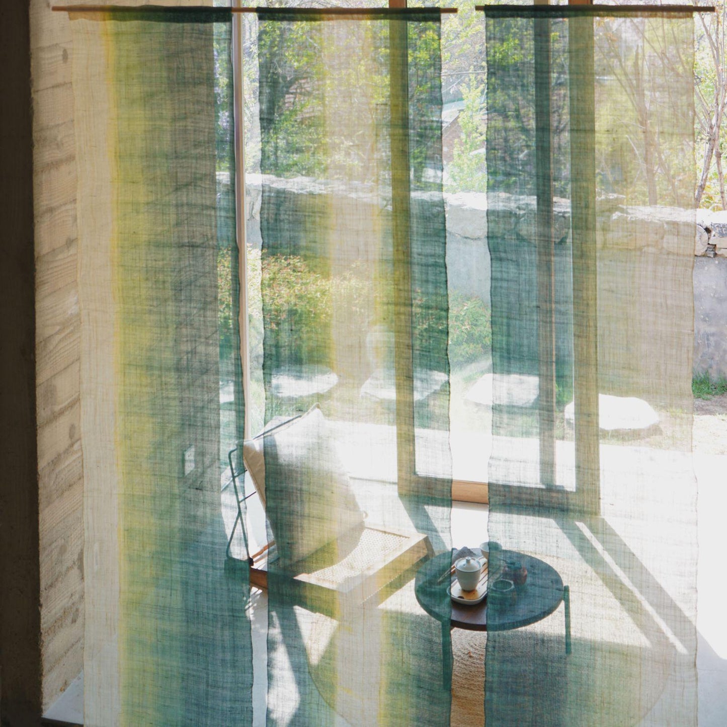 detail view of Ramie Ombre — Aqua Fade showing plant-dyed fabric texture