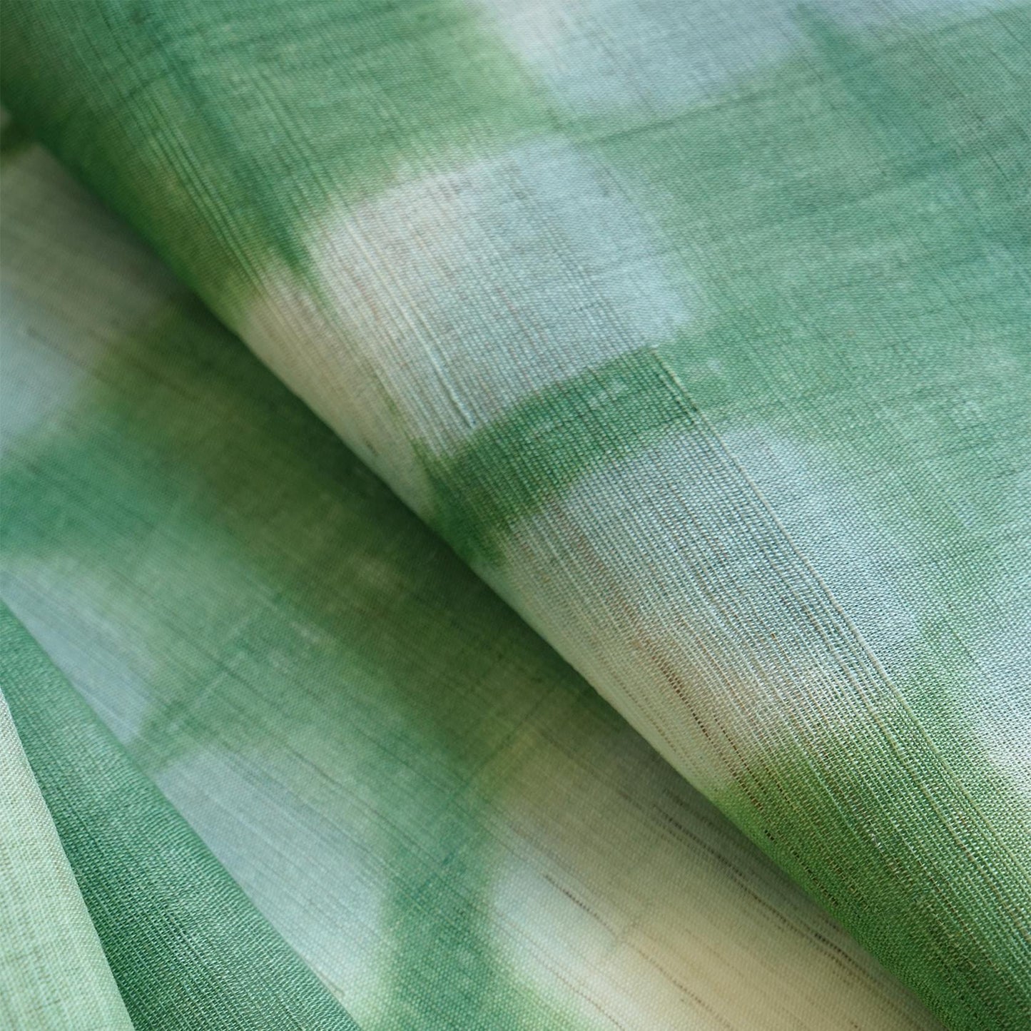 multiple panels of coordinating plant-dyed textiles including Ramie Cloth — Moss Light