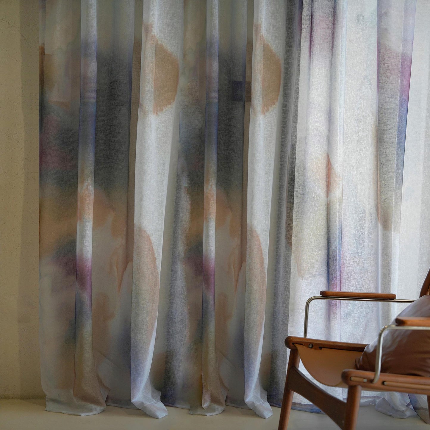 Pattern Drapery — Mist Grey shown in a bedroom interior with soft natural light