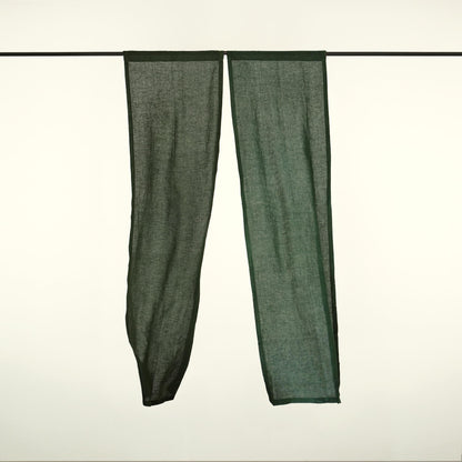 detail view of Soft Tone Noren — Sage Green showing plant-dyed linen texture and pattern