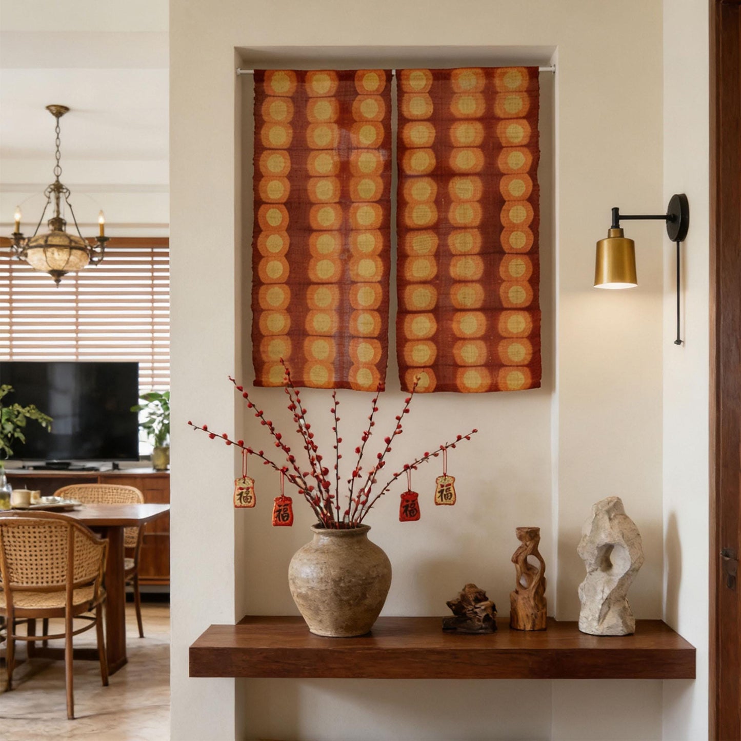 styled interior scene with Ramie Cloth — Berry used as a curtain or screen