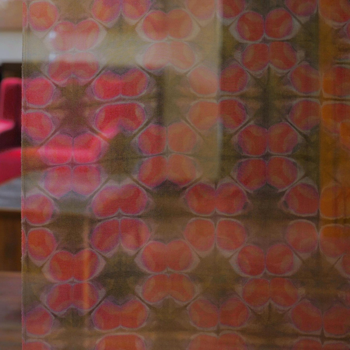 Organza — Blush Pink by a window, filtering daylight and adding soft pattern