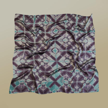 Hand dyed plant-dyed scarf 'Mauve Knot' — wearable botanical textile art, natural dyes.