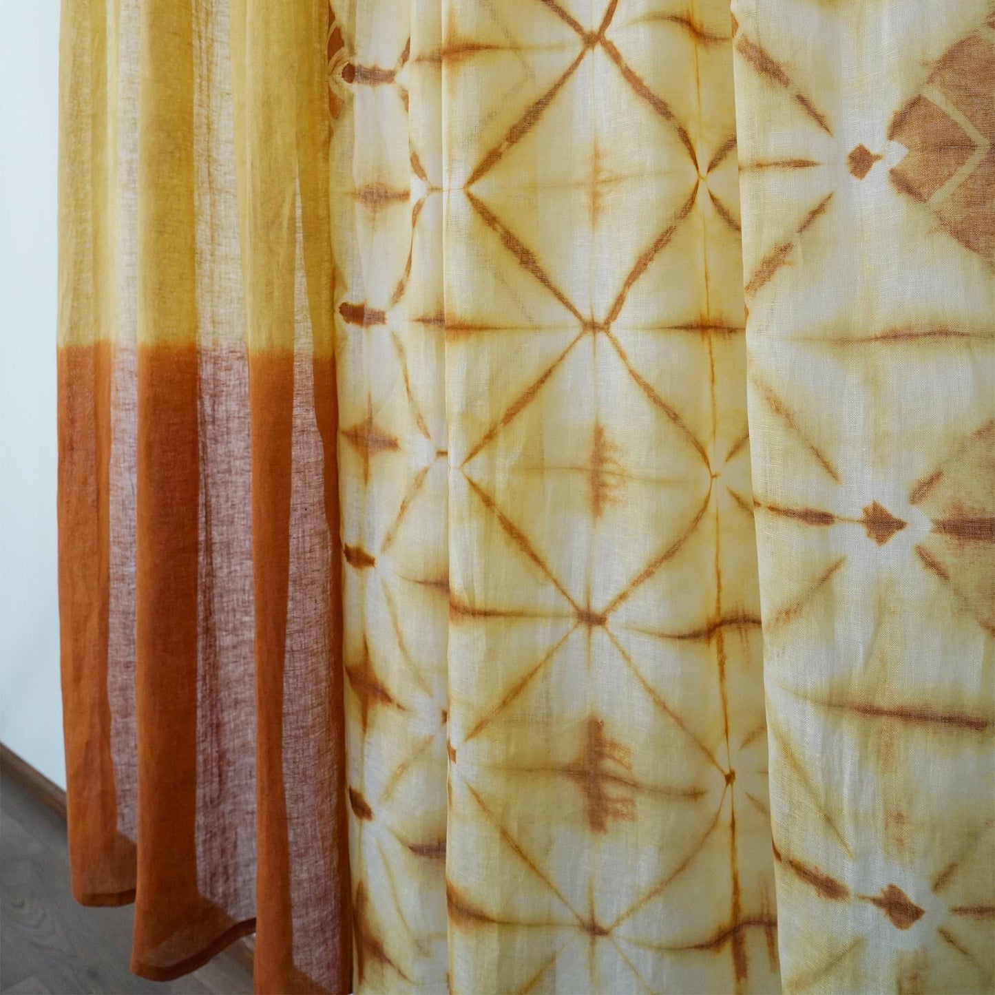 detail view of Linen Panel — Oat Dots showing plant-dyed fabric texture and pattern