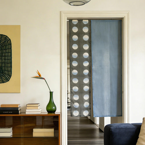 Hand Dyed Linen Noren Curtain — Grey / Blue