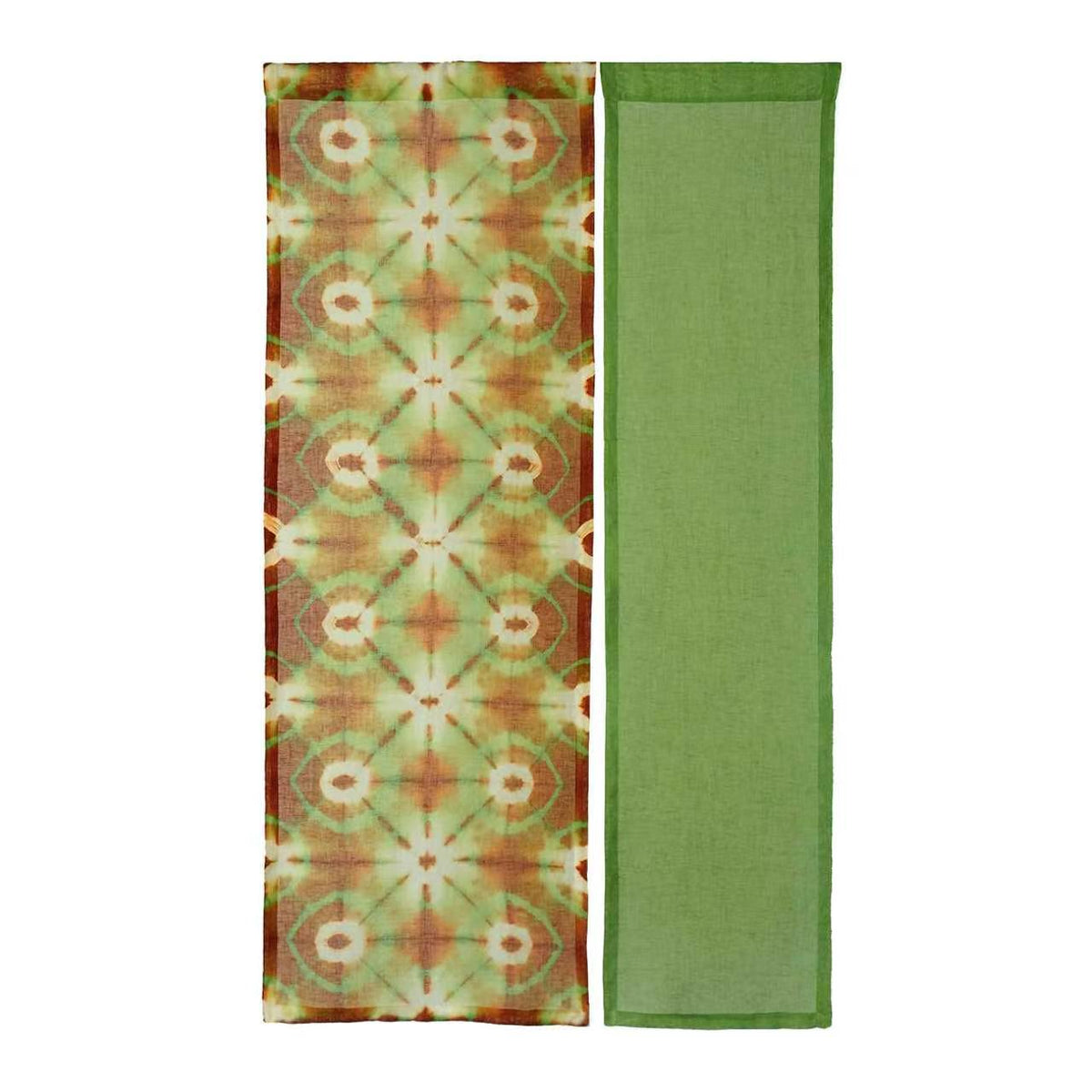 detail view of Motif Linen Noren — Green Bloom showing plant-dyed linen texture and pattern