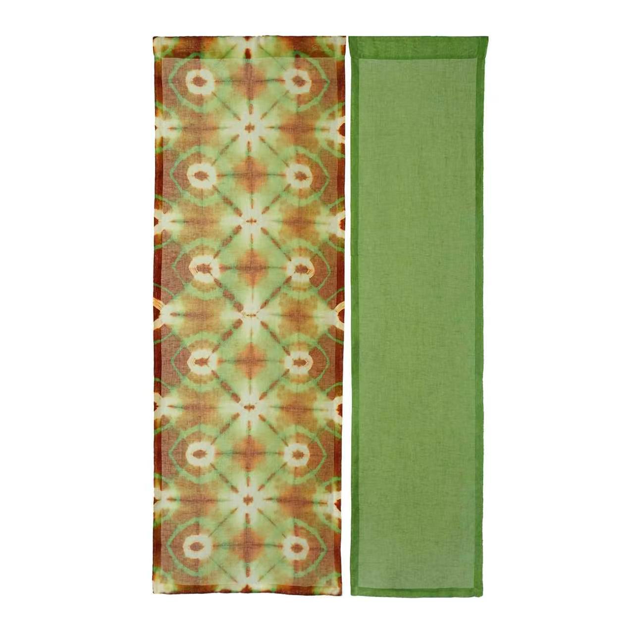 detail view of Motif Linen Noren — Green Bloom showing plant-dyed linen texture and pattern