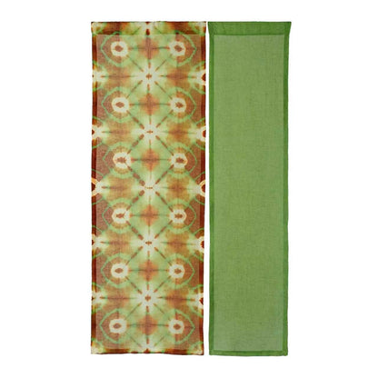 detail view of Motif Linen Noren — Green Bloom showing plant-dyed linen texture and pattern