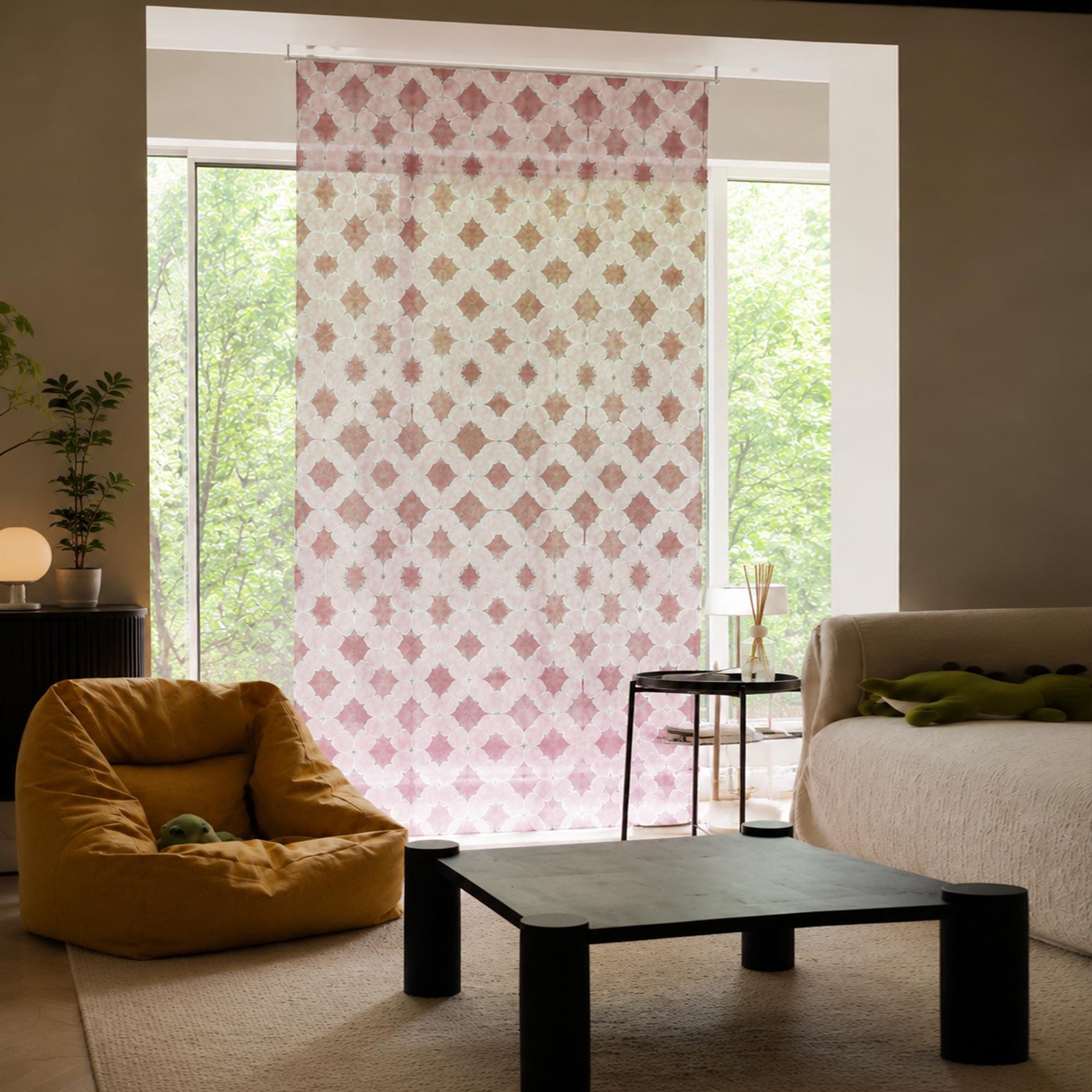 Sheer curtain panel 'Mist Purple' — delicate plant-dyed organza, translucent window curtain.