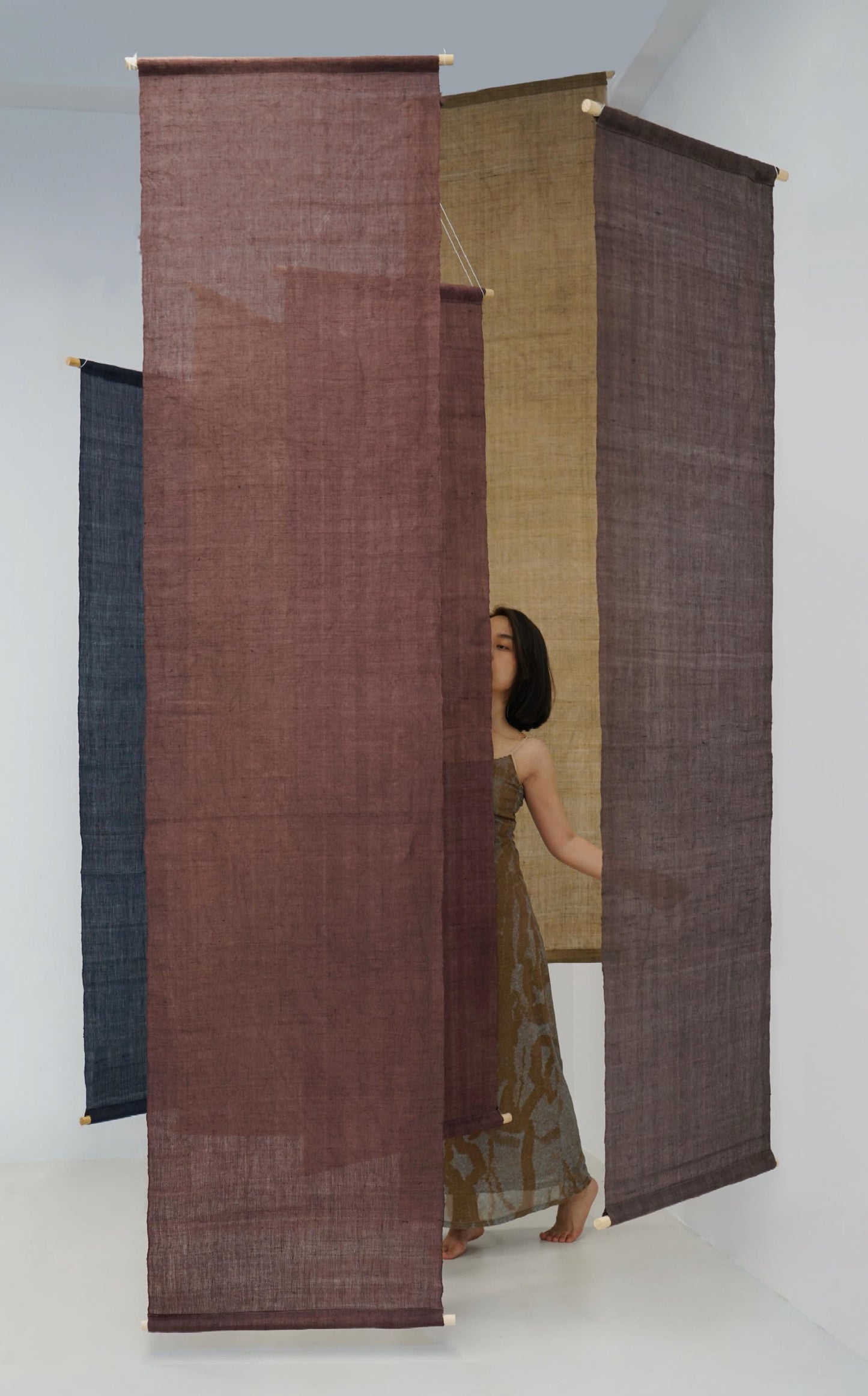 Ramie ombre textile 'Plum Grey' — hand-dyed gradient plant-dyed ramie panel.
