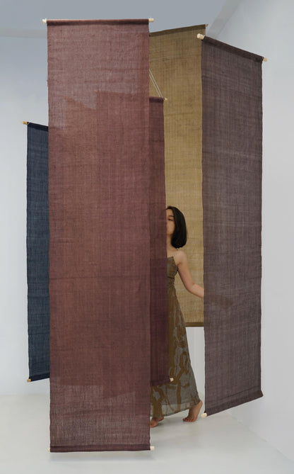 Ramie ombre textile 'Plum Grey' — hand-dyed gradient plant-dyed ramie panel.