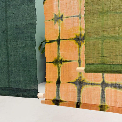 styled interior scene with Ramie Cloth — Teal Beige used as a curtain or screen