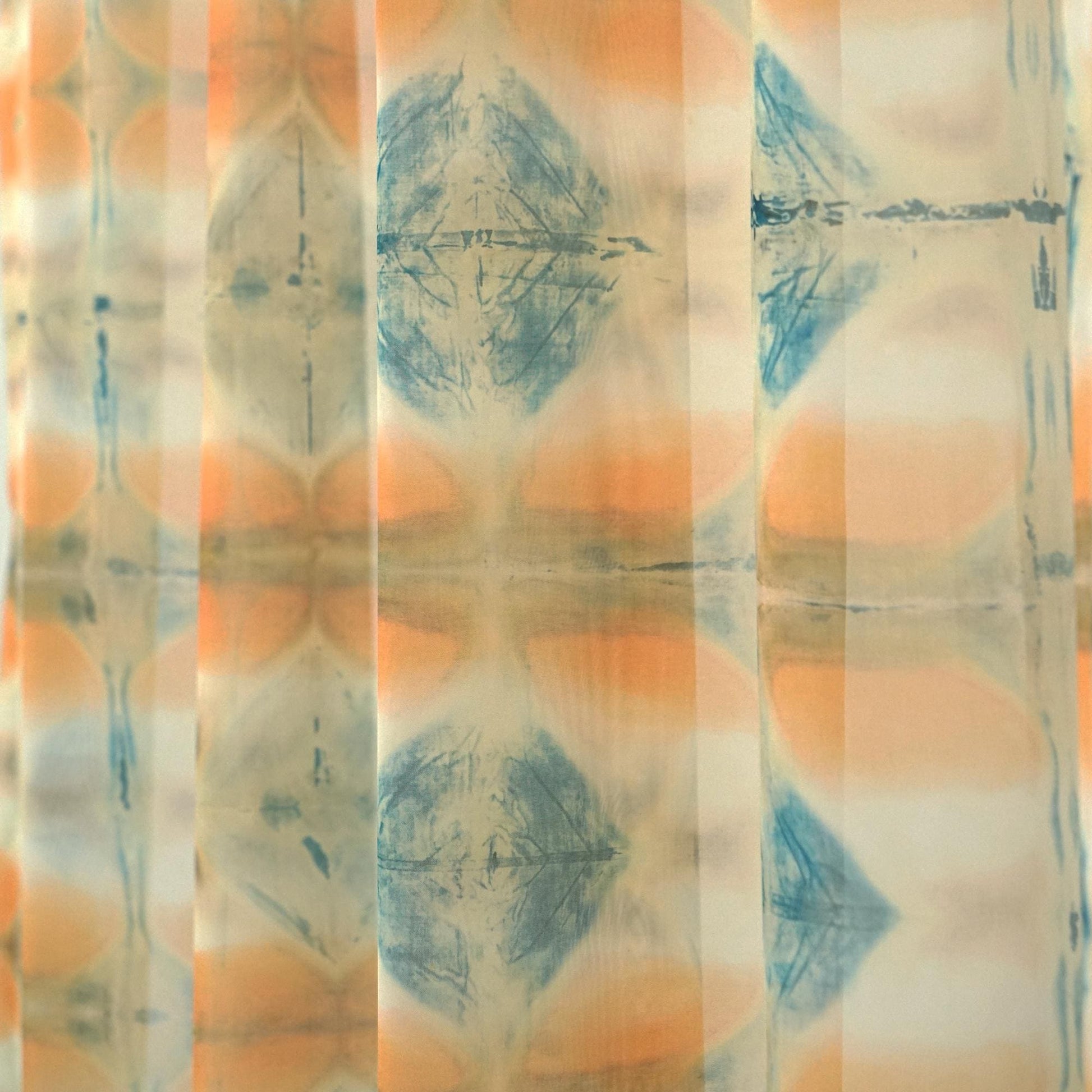 lifestyle scene with Pattern Drapery — Soft Beige creating a soft, airy room partition