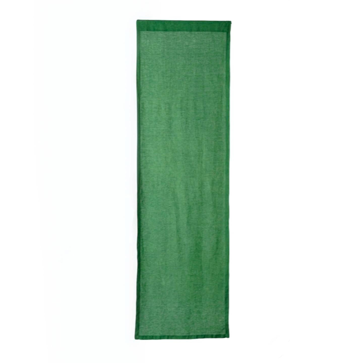 alternate angle of Motif Linen Noren — Soft Moss hanging as a two-panel doorway curtain