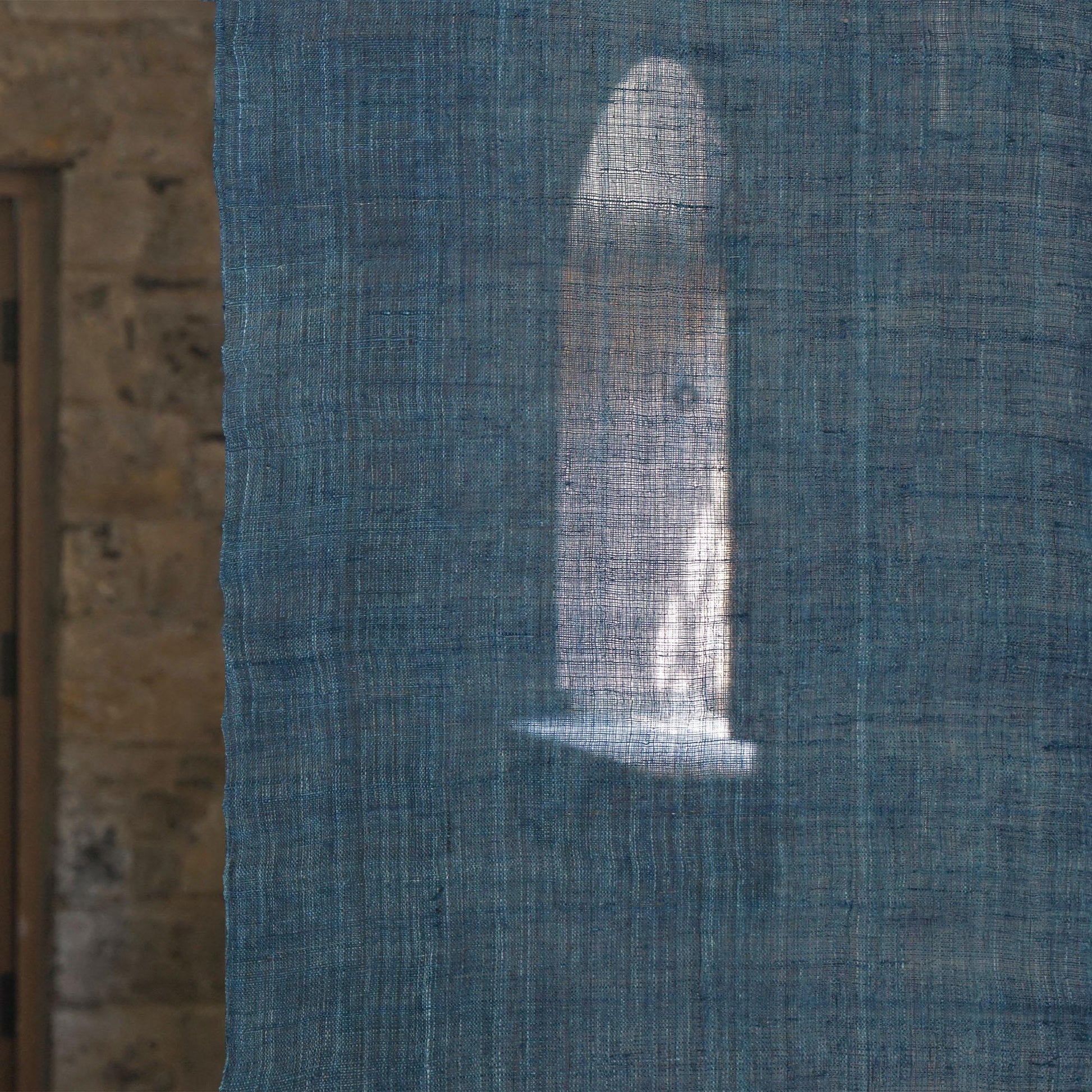 detail view of Ramie Ombre — Deep Blue showing plant-dyed fabric texture