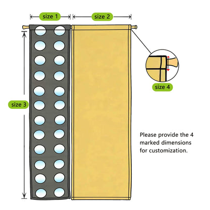 alternate angle of Polka Dot Linen Noren — Grey / Yellow hanging as a two-panel doorway curtain