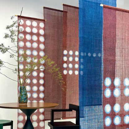 multiple panels of coordinating plant-dyed textiles including Ramie Cloth — Red Dots