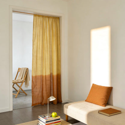 Linen curtain panel 'Warm Beige' — handmade plant-dyed linen for doorway or room divider.
