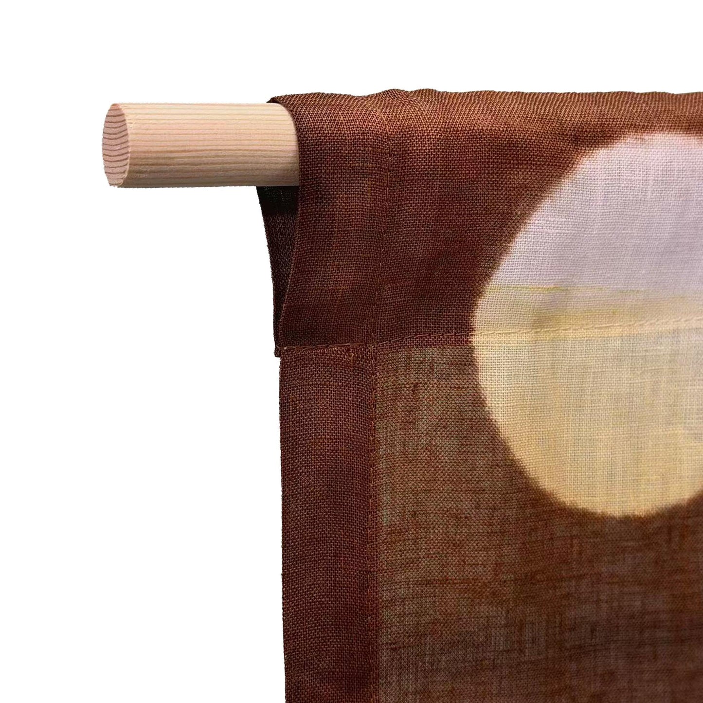 styled room scene with Polka Dot Linen Noren — Ochre / Brown used as a window or doorway curtain