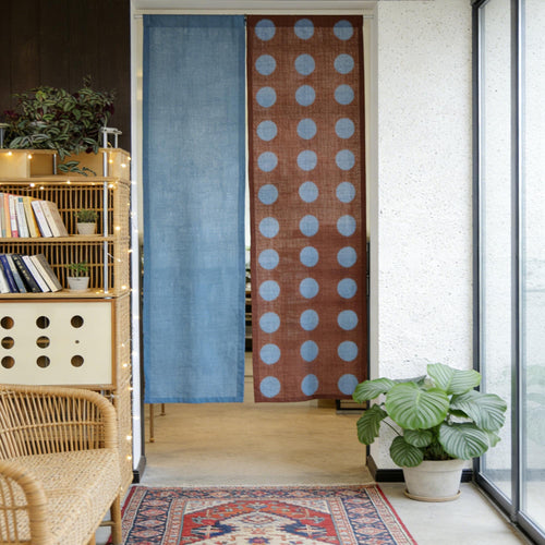 Hand Dyed Linen Noren Curtain — Rust / Blue