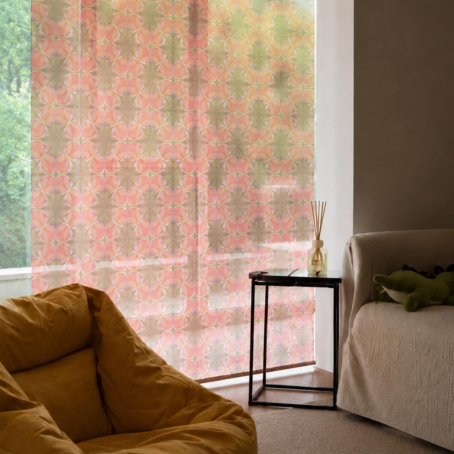 Sheer curtain panel 'Blush Pink' — delicate plant-dyed organza, translucent window curtain.