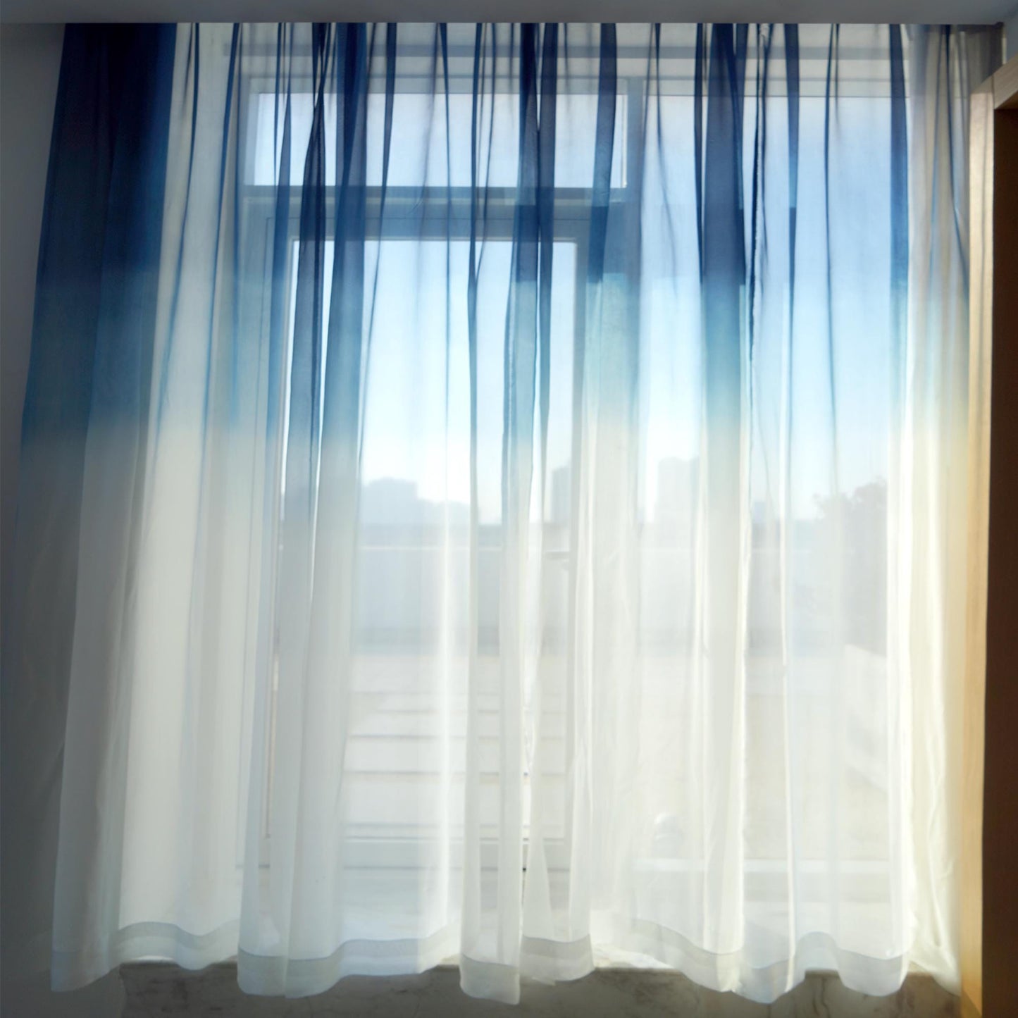 alternate interior view with Sheer Curtain — Indigo Flow filtering soft daylight