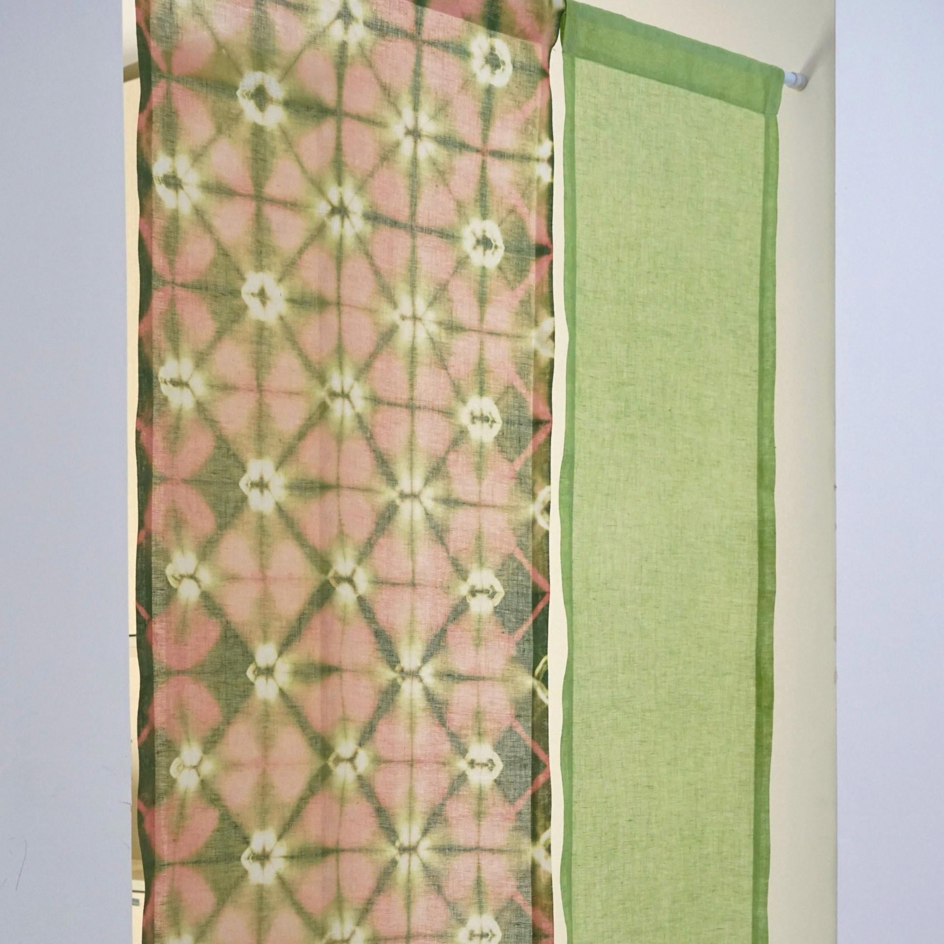 styled room scene with Motif Linen Noren — Peach used as a window or doorway curtain